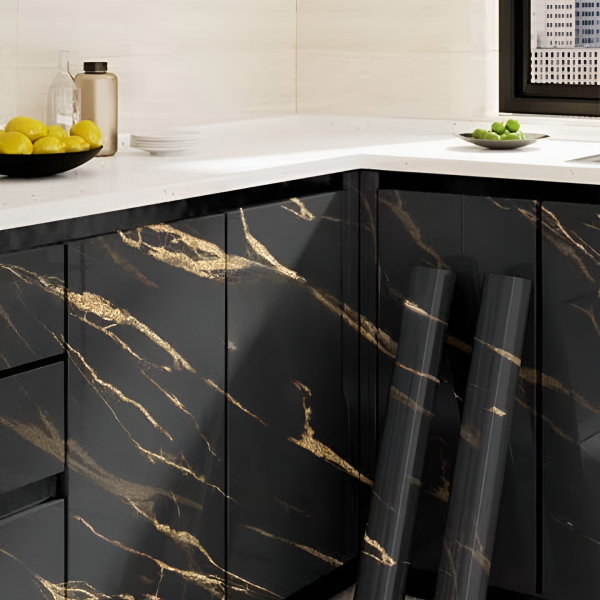 Self Adhesive Sticker Marble Sheet – Black Gold Marble Sheet For Kitchen